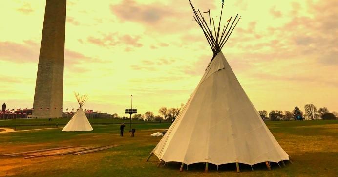 Tipis are seen near the Washington Monument in Washington, D.C., as part of Native Nations Rise, an event organized by the Standing Rock Sioux Tribe and opponents of the Dakota Access Pipeline. (Photo by Indianz.com/cc)