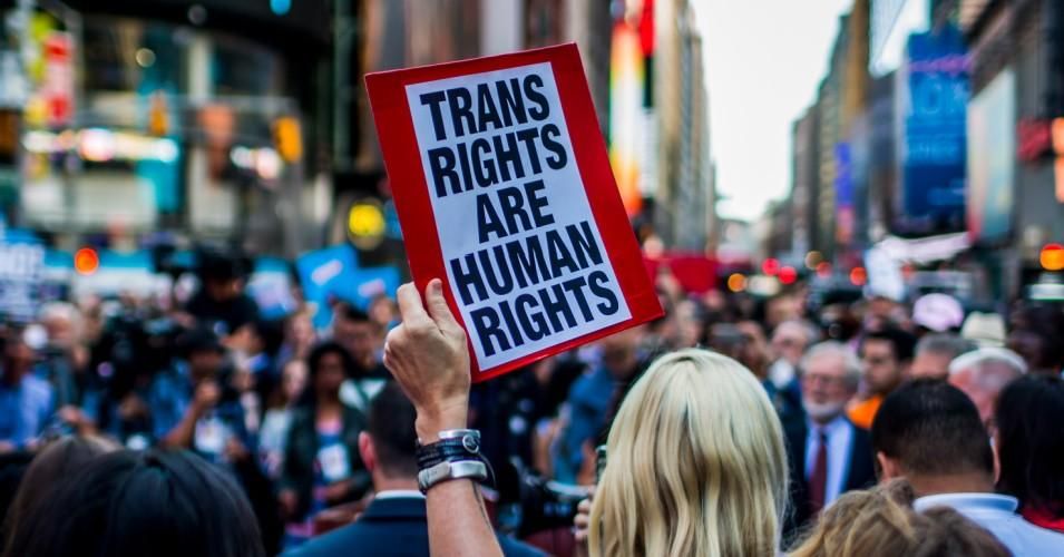 <p>Thousands of New Yorkers are seen pre-pandemic on the streets on July 26, 2017 in opposition to anti-trans policy moves by then-President Donald Trump