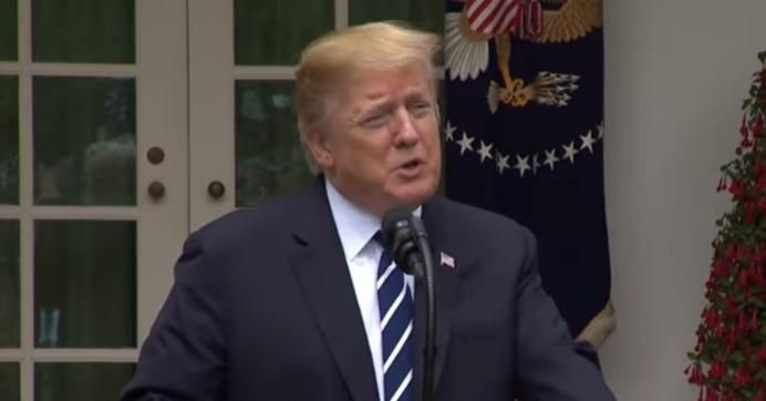 President Donald Trump speaking Wednesday, May 22, 2019, y in the Rose Garden