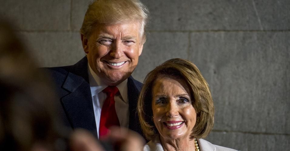 President-elect Donald J. Trump and House Minority Leader Nancy Pelosi share a friendly moment on January 20, 2017. 