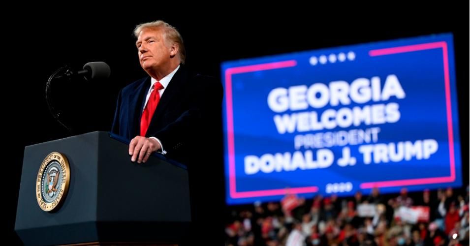 U.S. President Donald Trump speaks during a rally to support Republican Senate candidates Kelly Loeffler and David Perdue at Valdosta Regional Airport in Valdosta, Georgia on December 5, 2020. (Photo: Andrew Caballero-Reynolds/AFP via Getty Images)