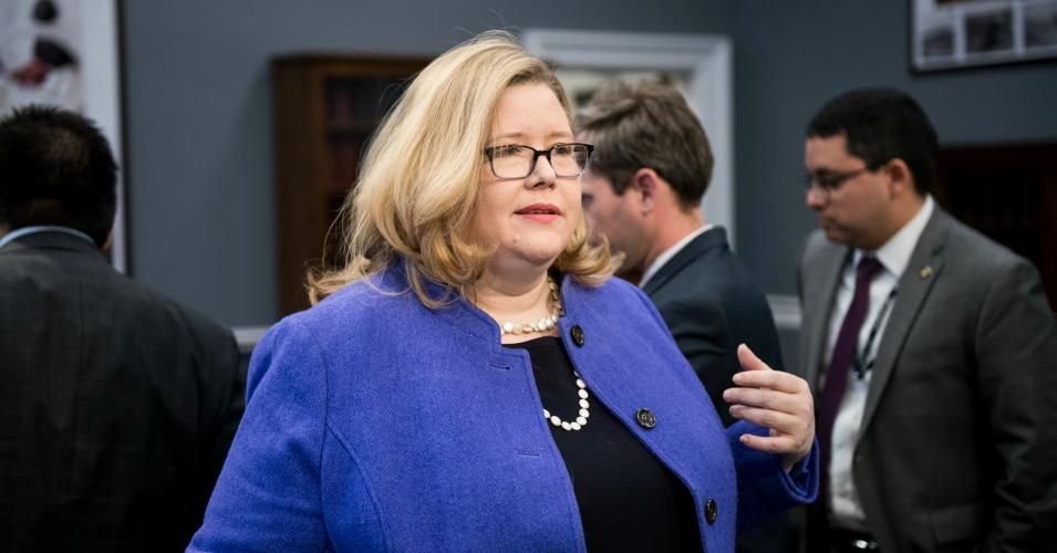 GSA Administrator Emily Murphy arrives to testify during the House Appropriations Subcommittee on Financial Services and General Government Subcommittee hearing on Wednesday, March 13, 2019. 