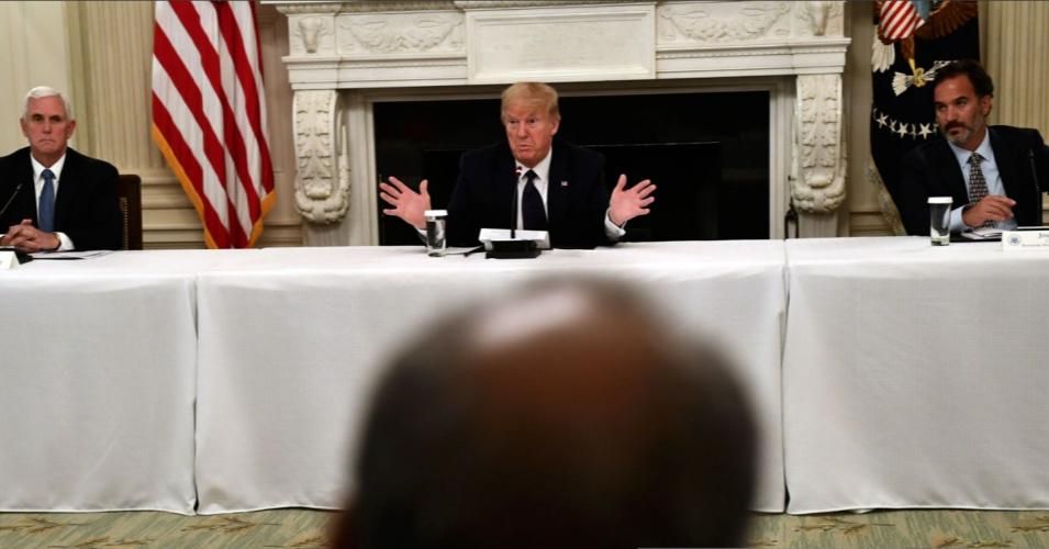 President Donald Trump listens during a roundtable in the State Dining Room of the White House May 18, 2020 in Washington, D.C. (Photo: Doug Mills—Pool/Getty Images)