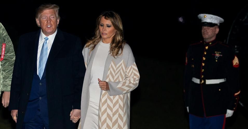 U.S. President Donald Trump and first lady Melania Trump arrive at the White House on January 05, 2020 in Washington, DC. The Trumps were returning from spending the holidays at Mar-a-Lago in Palm Bach, Florida after last week’s U.S. drone strike that killed Iranian military leader, Major Gen. Qasem Soleimani. (Photo: Tasos Katopodis/Getty Images)