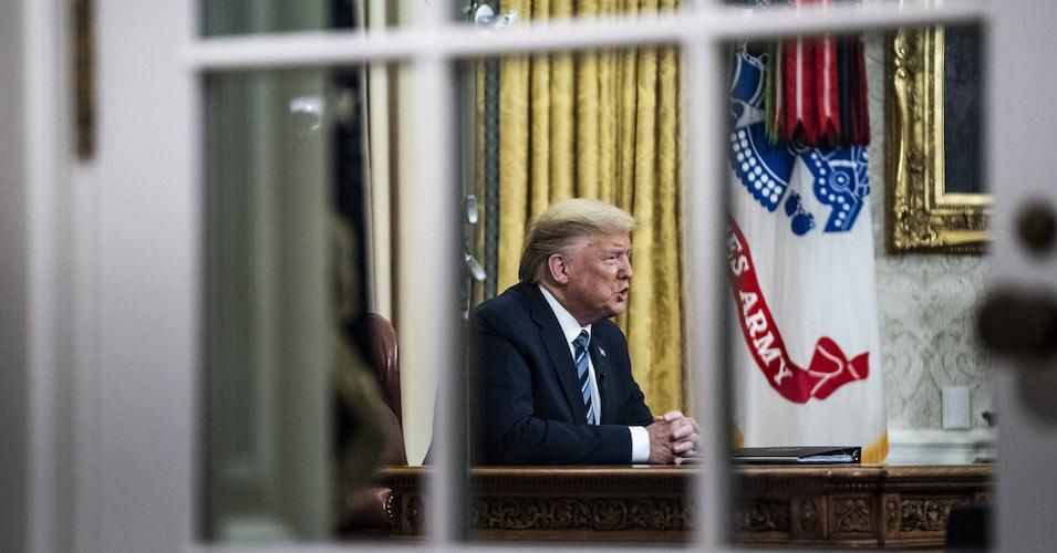 President Donald J. Trump delivers a television national address on the coronavirus pandemic from the Oval Office at the White House on Wednesday, March 11, 2020. 