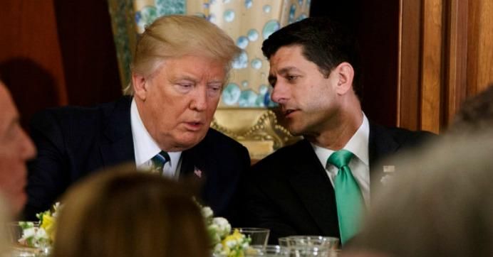 President Donald Trump and Speaker of the House Paul Ryan during a "Friends of Ireland" luncheon on Capitol Hill on Thursday in Washington. (Photo: Evan Vucci / AP)