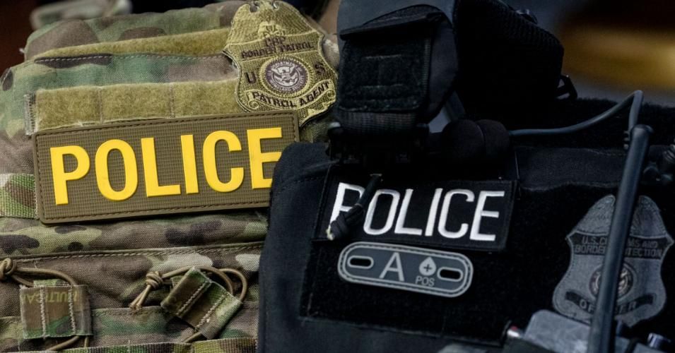 Two examples of the protective vests with identifying markings worn by Border Patrol and Homeland Security agents during a press conference with Secretary of Homeland Security Chad Wolf on the recent events involving the agents during continued protests in Portland at the US Customs and Border Patrol headquarters on July 21, 2020 in Washington, DC. (Photo: Samuel Corum/Getty Images)