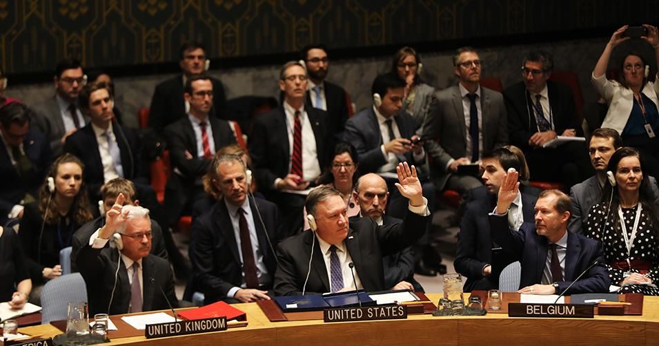 United States Secretary of State Mike Pompeo votes before addressing the United Nations (U.N.) Security Council in a meeting which was requested by the United States to offer a statement on the current situation in for Venezuela on January 26, 2019 in New York City.
