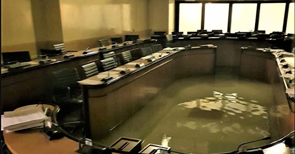 The Venice city council chambers flooded Wednesday evening after a vote on the climate crisis. 