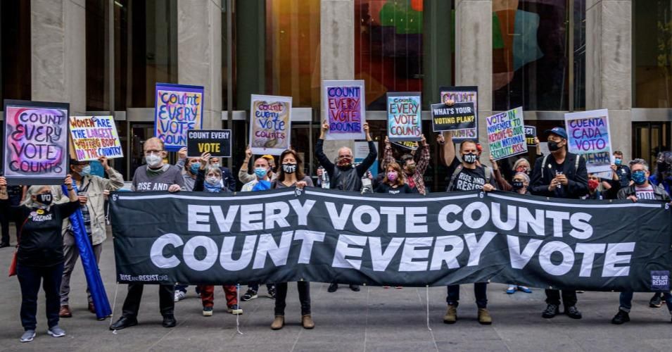 Protesters with the group Rise and Resist stage a demonstration outside Fox News headquarters in New York City on October 22, 2020. (Photo: Erik McGregor/LightRocket/Getty Images)