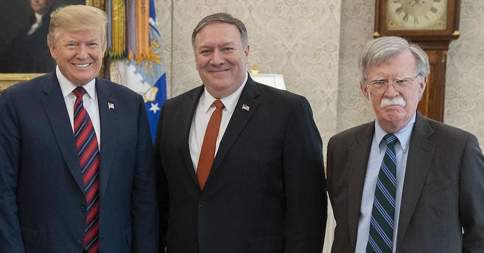 President Donald J. Trump, Secretary of State Mike Pompeo, and National Security Adviser Ambassador John Bolton, at the White House on Thursday, April 11, 2019.