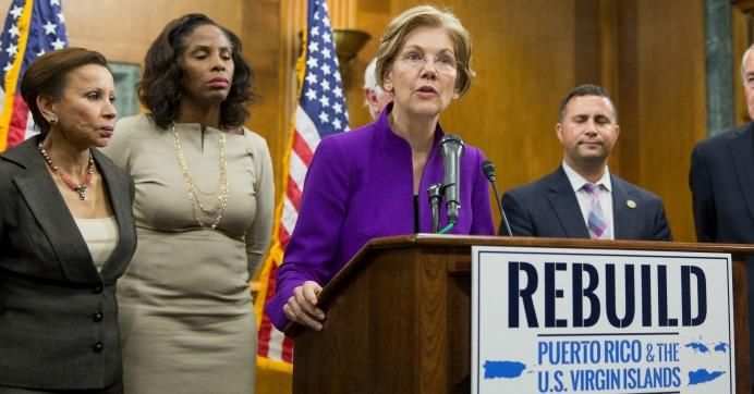 Sen. Elizabeth Warren (D-Mass.) attends a news conference to discuss a comprehensive plan to address the immediate humanitarian needs in Puerto Rico and the U.S. Virgin Islands, and ensure that the islands are able to rebuild in a way that empowers them to thrive on November 28, 2017 in Washington, D.C. 