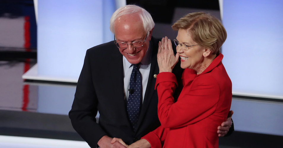 Democratic presidential candidates Sens. Bernie Sanders and Sen. Elizabeth Warren 