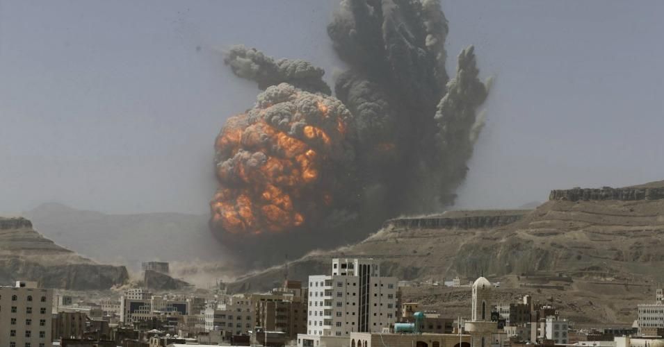 Smoke rises during a previous air strike on an army weapons depot on a mountain overlooking Yemen’s capital, Sana’a. Photograph: Khaled Abdullah/Reuters 