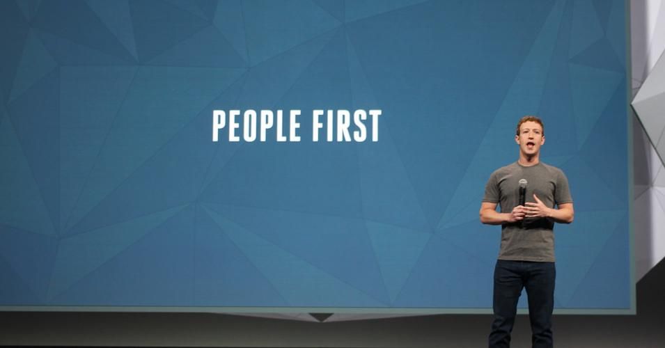 Mark Zuckerberg on stage at Facebook's F8 Conference, 2014.