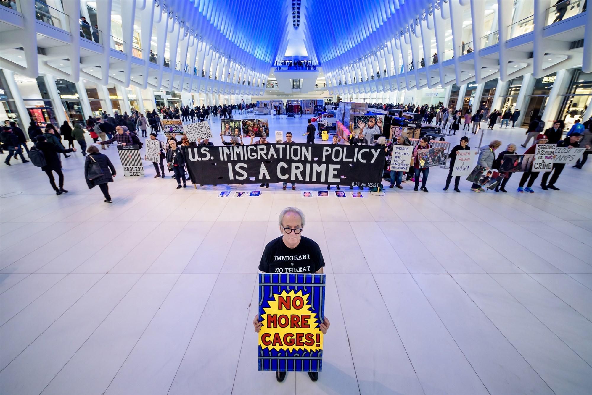 A silent protest in New York's World Trade Center on Jan. 6, 2020 in support of children who have died in ICE custody. (Photo: Erik McGregor / LightRocket via Getty Images)