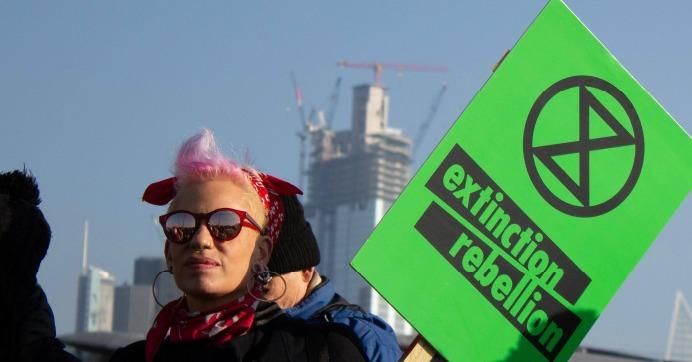 An "extinction rebellion" protester in London