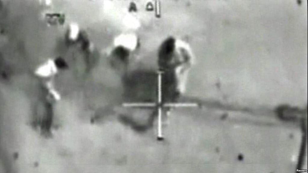 Collateral Damage: A video grab from US cockpit recordings shows Iraqis being shot from a U.S. Apache helicopter on July 12, 2007.