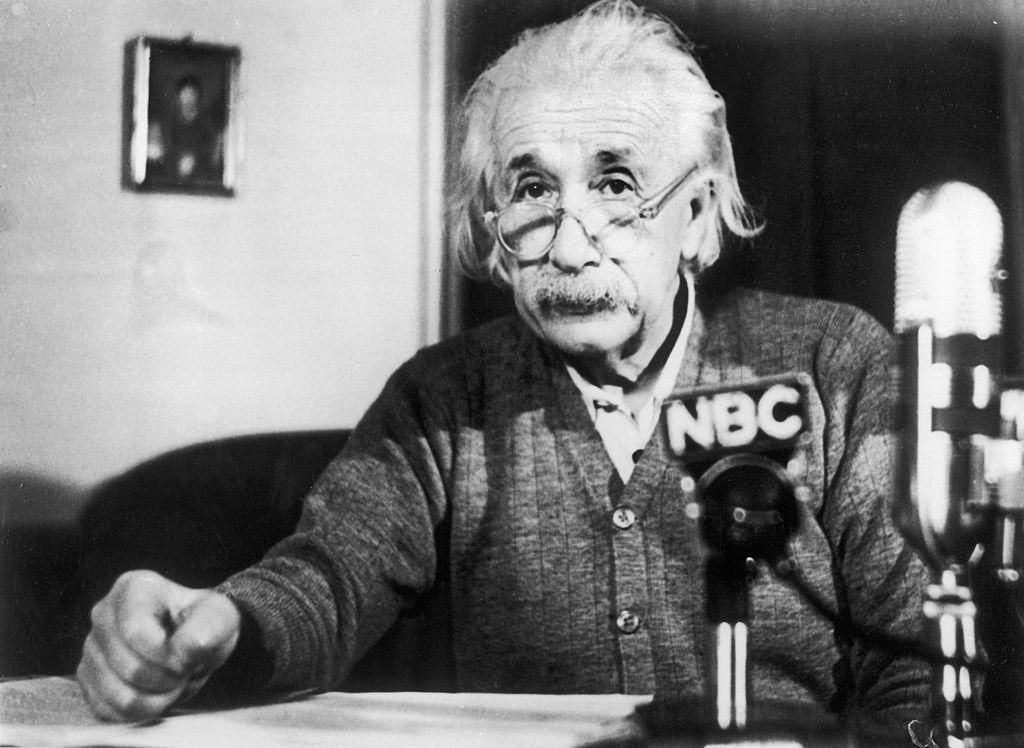 The professor Albert EINSTEIN giving an anti-H bomb speech for the National Broadcasting Company on February 15, 1950, at Princeton University. (Photo: Keystone-France/Gamma-Keystone via Getty Images)