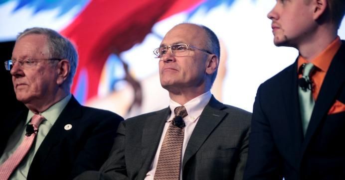 Donald Trump's nominee for Labor secretary, Andrew Puzder, at the 2016 FreedomFest at Planet Hollywood in Las Vegas, Nevada.