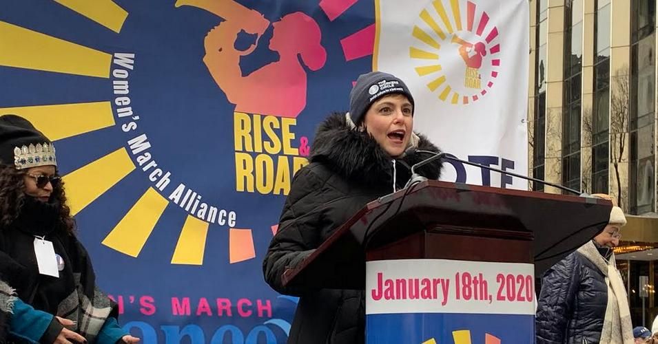 Ann Toback, CEO of the Workers Circle, speaks at the Women's March rally in New York City on January 18, 2020. (Photo: The Workers Circle)