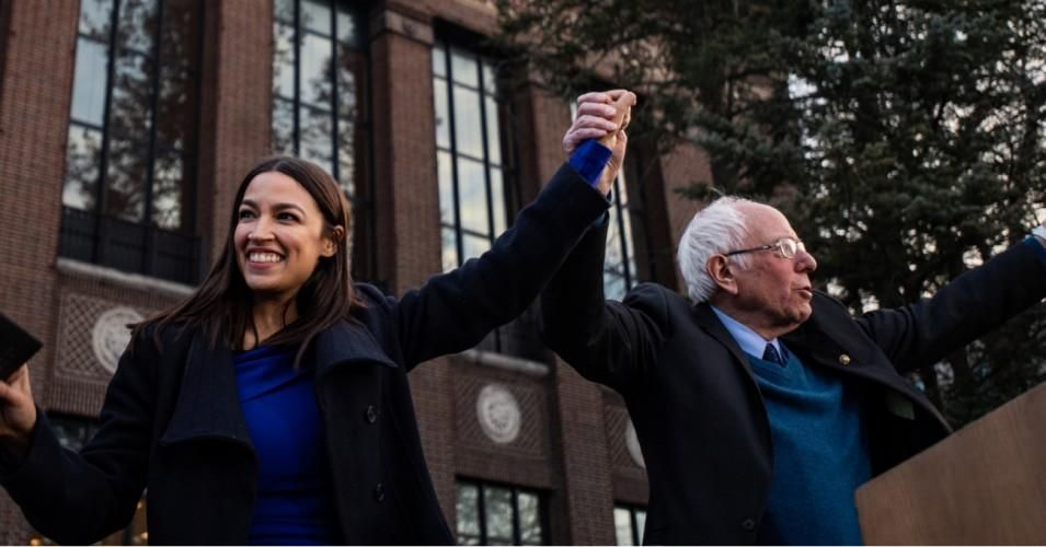 Rep. Alexandria Ocasio-Cortez (D-N.Y.) introduces Sen. Bernie Sanders (I-Vt.) at a rally on Sunday, March 8, 2020 in Ann Arbor, Michigan. (Photo: Salwan Georges/The Washington Post via Getty Images)