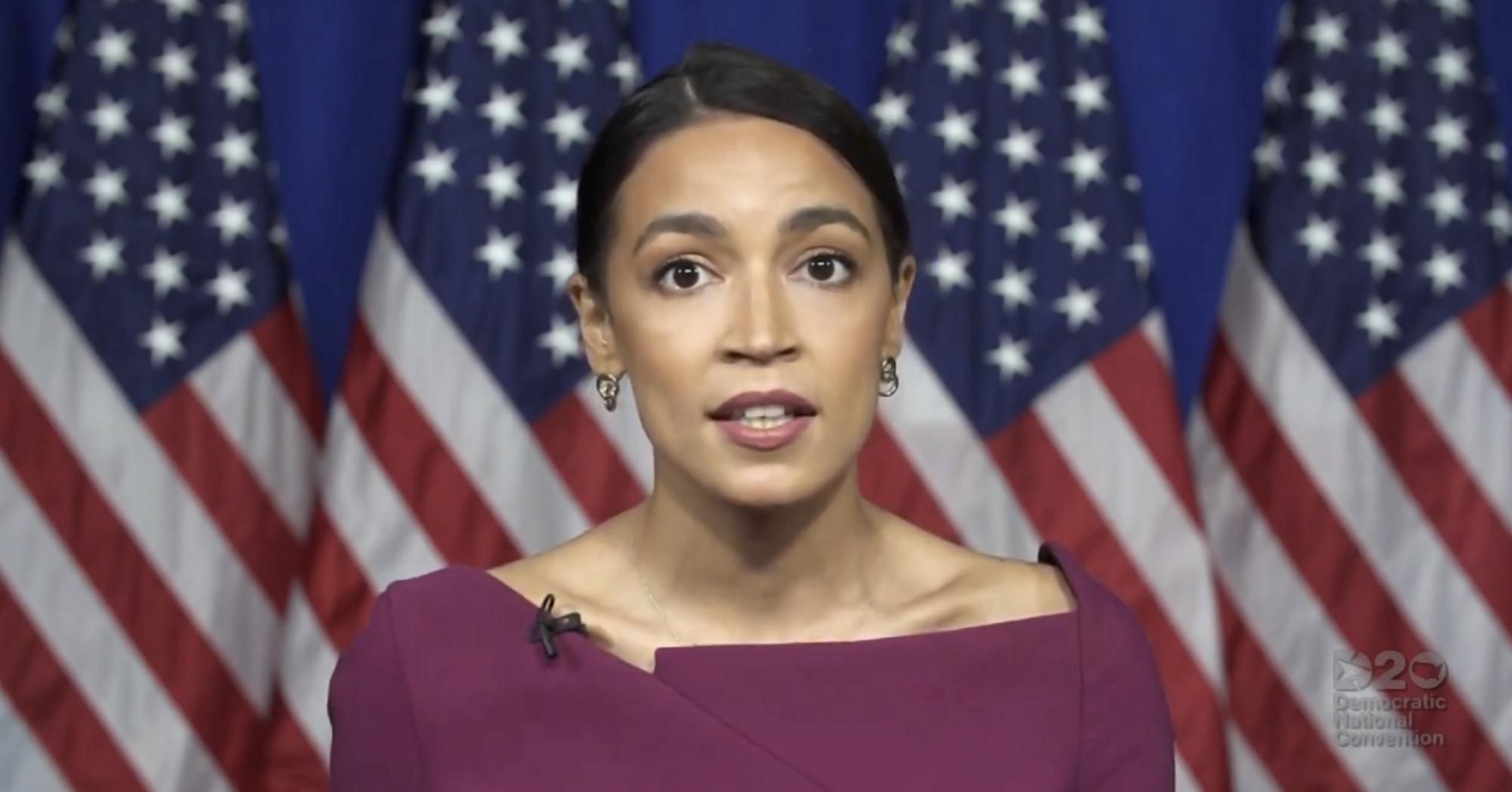 In this screenshot from the DNCC’s livestream of the 2020 Democratic National Convention, Rep. Alexandria Ocasio-Cortez (D-NY) addresses the virtual convention on August 18, 2020. The convention, which was once expected to draw 50,000 people to Milwaukee, Wisconsin, is now taking place virtually due to the coronavirus pandemic. (Photo: DNCC via Getty Images) (Photo by Handout/DNCC via Getty Images)