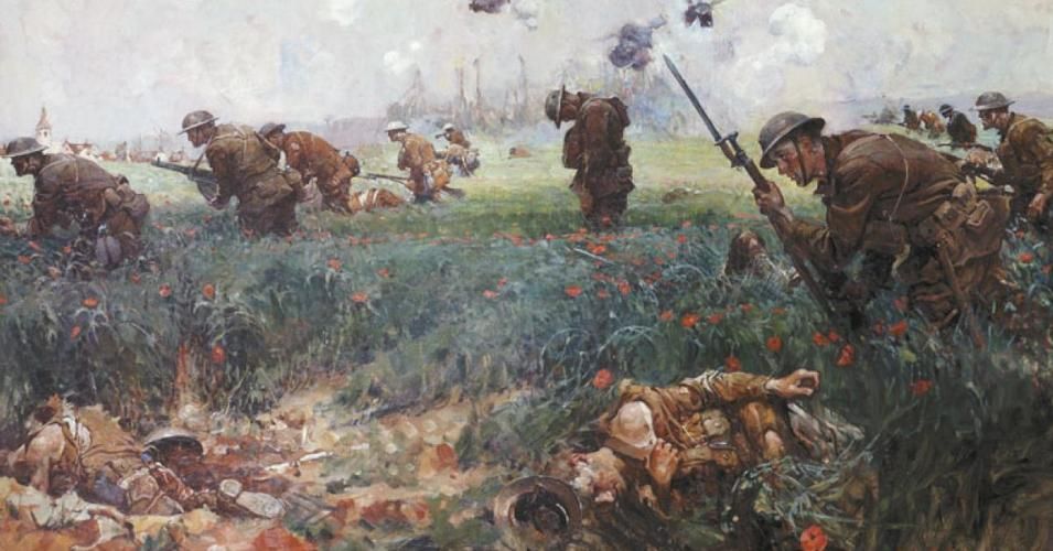 This battle scene was painted in 1919 by artist Frank Schoonover of the Battle of Belleau Wood