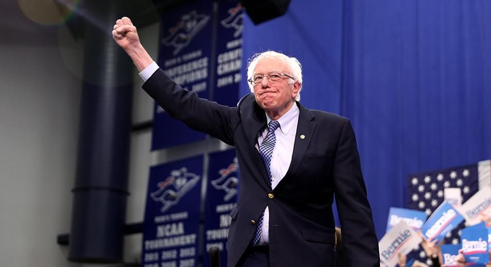 Democratic presidential candidate Sen. Bernie Sanders (I-VT) takes the stage during a primary night event on February 11, 2020 in Manchester, New Hampshire. (Photo by Joe Raedle/Getty Images)