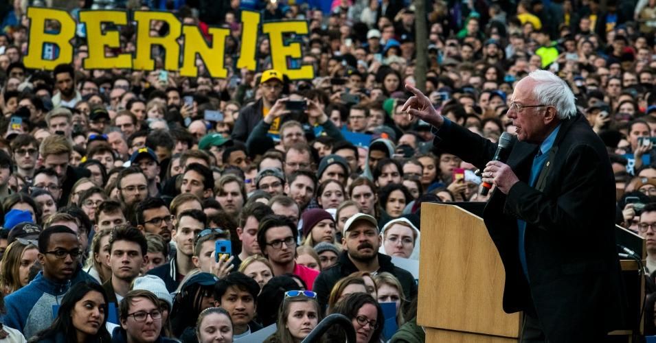 Democratic presidential candidate Sen. Bernie Sanders (I-VT) addresses supporters during a campaign rally on March 8, 2020 in Ann Arbor, Michigan. Sanders covered his policy agendas for immigration, women's rights, healthcare and economic inequality. (Photo by Brittany Greeson/Getty Images)