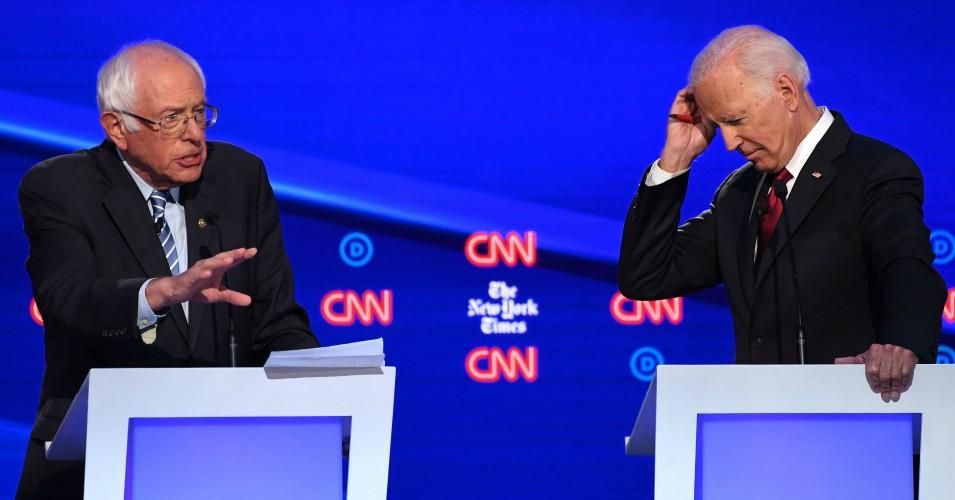 Right now, Americans are being offered a choice between a democratic socialist, Bernie Sanders, who champions health care as a right because it is a common good, and a Democratic party boss, Joe Biden, who champions the business lobbies he depends on for funding and his political success. (Photo: Saul Loeb/AFP via Getty Images)