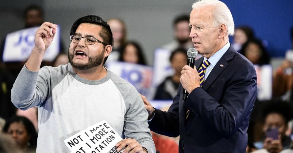 A protestor interrupts Democratic presidential candidate, former vice President Joe Biden during a town hall on November 21, 2019 in Greenwood, South Carolina. (Photo: Sean Rayford/Getty Images)