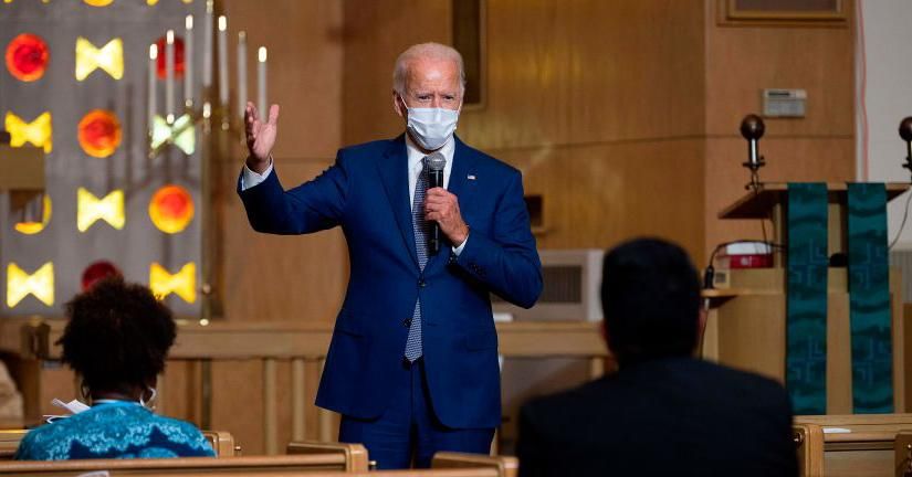 Democratic presidential candidate and former US Vice President Joe Biden speaks at Grace Lutheran Church in Kenosha, Wisconsin, on September 3, 2020, in the aftermath of the police shooting of Jacob Blake. (Photo: Jim Watson/AFP via Getty Images)