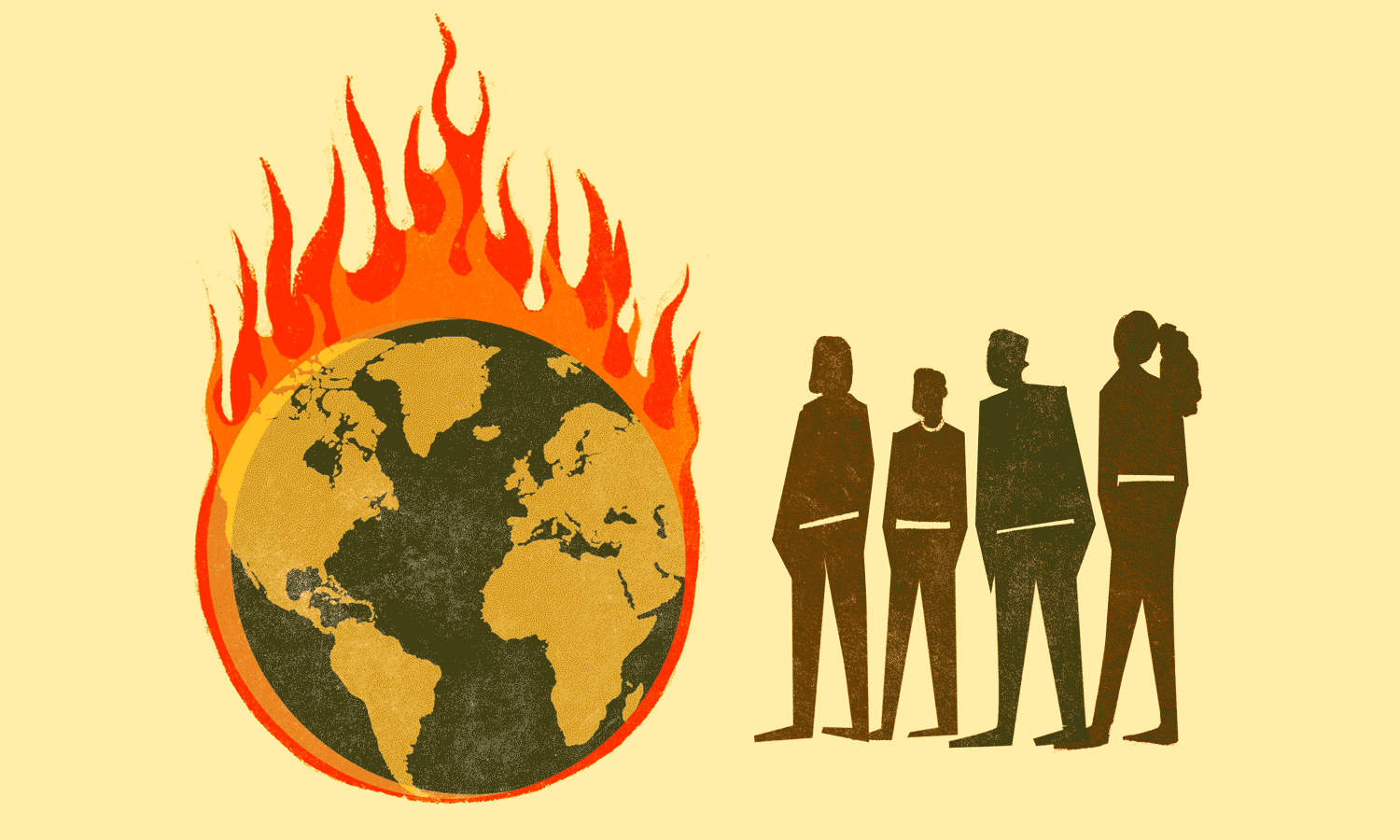 Because we burn so much coal and gas and oil, the atmosphere of our world is changing rapidly, and that atmospheric change is producing record heat. (Photo: YES! illustration by Jennifer Luxton)