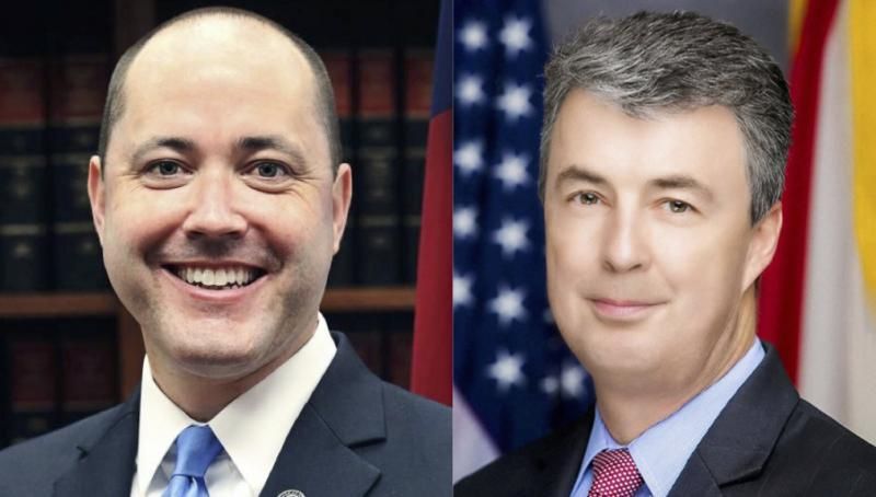 In November, Georgia Attorney General Chris Carr (left) became the chair of the Republican Attorneys General Association, while Alabama Attorney General Steve Marshall (right) became RAGA's policy chair and chair of the group's Rule of Law Defense Fund, which was among the sponsors of the Trump rally preceding the U.S. Capitol Riot and sent out robocalls urging people to march to the Capitol to "stop the steal." (Photo: Official portraits)