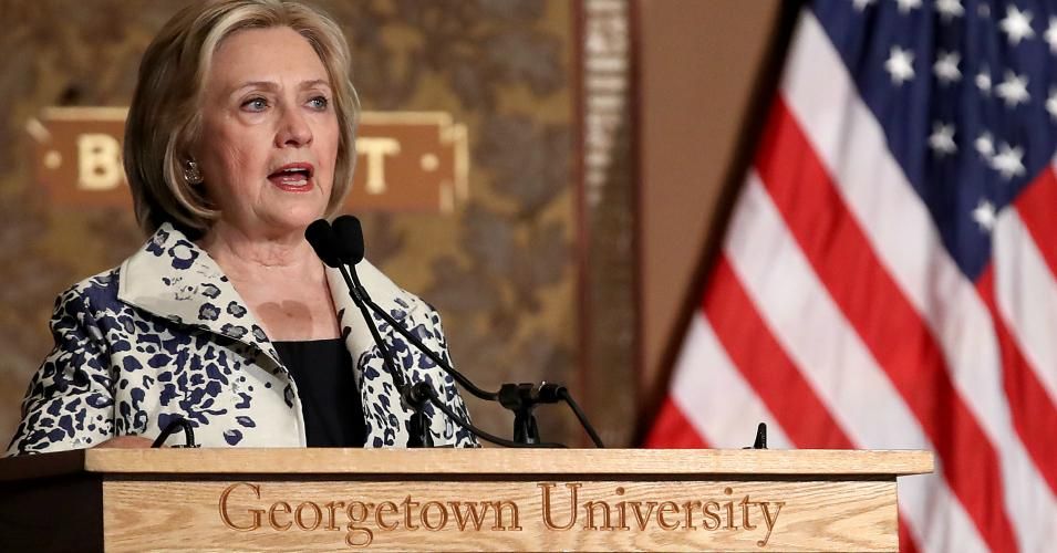 Former U.S. Secretary of State Hillary Clinton speaks at Georgetown University September 27, 2019 in Washington, DC .Clinton delivered remarks before recognizing the winners of the 2019 Hillary Rodham Clinton Awards for Advancing Women in Peace and Security. (Photo: Win McNamee/Getty Images)