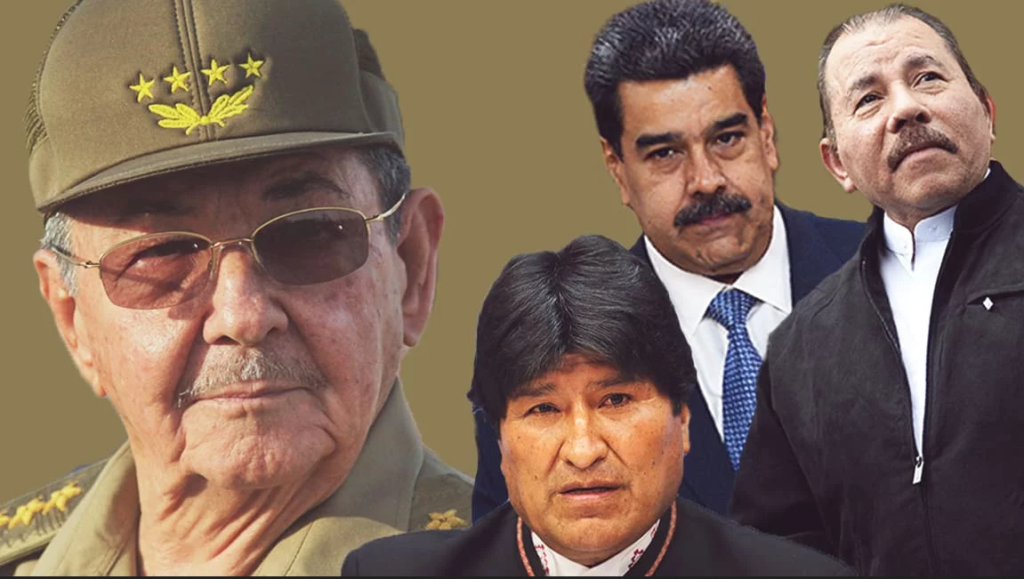 Photo: Daily Beast photo illustration (11/13/19) of Raul Castro, Evo Morales, Nicolas Maduro and Daniel Ortega.