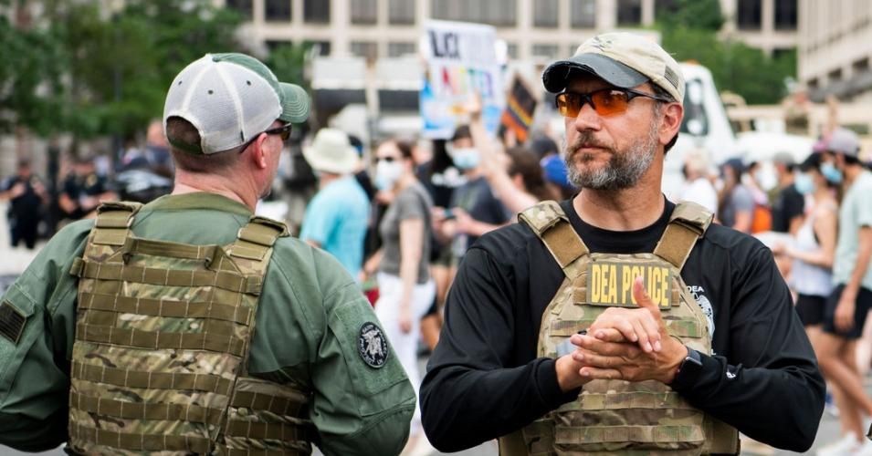 Drug Enforcement Administration police are seen as demonstrators marched to Freedom Plaza from Capitol Hill to honor George Floyd and victims of racial injustice on Saturday, June 6, 2020. (Photo: Tom Williams/CQ-Roll Call, Inc via Getty Images)