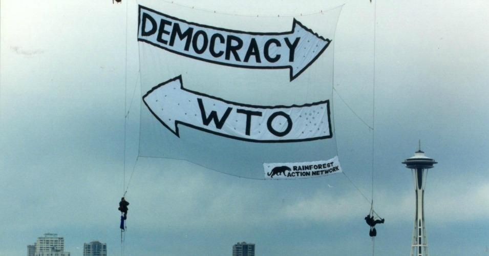 "It’s therefore hardly surprising that the multinational corporate lobbyists representing the likes of Shell, Amazon and Monsanto all got to keep their WTO accreditation and will wine and dine officials, as is the usual practice." (Photo: Dang Ngo / Rainforest Action Network)