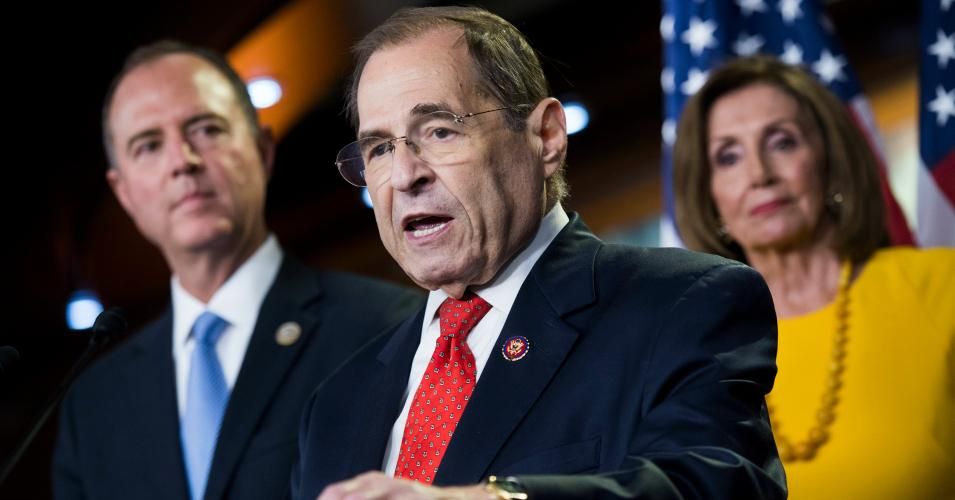 From left, House Intelligence Committee Chairman Adam Schiff, D-Calf., Judiciary Chairman Jerrold Nadler, D-N.Y., and Speaker Nancy Pelosi, D-Calif., conduct a news conference on the testimony of former special counsel Robert Mueller on his investigation into Russian interference in the 2016 election on Wednesday, July 24, 2019. (Photo: Tom Williams/CQ Roll Call)