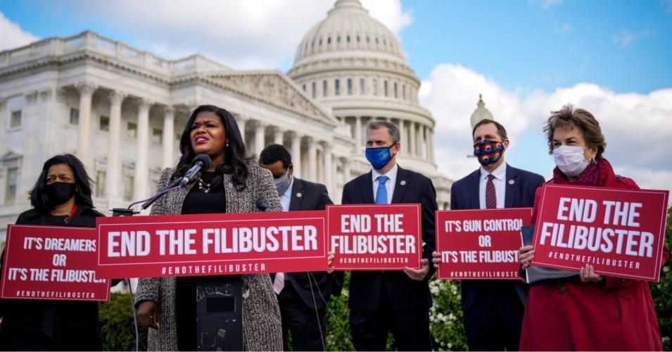 Rep. Cori Bush (D-Mo.) speaks during a news conference outside the U.S. Capitol to advocate for ending the Senate filibuster on April 22, 2021 in Washington, D.C. (Photo: Drew Angerer via Getty Images)