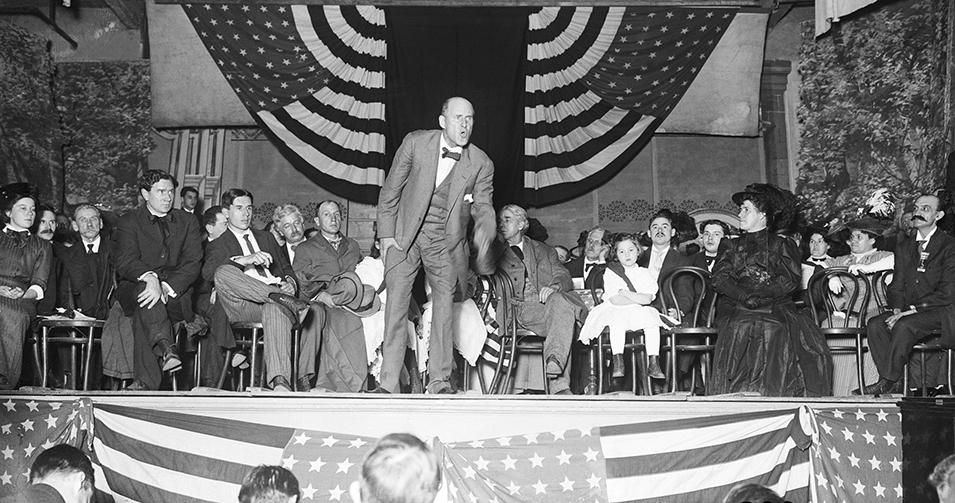 Eugene Debs delivers an anti-war speech in Canton, Ohio on June 16, 1918.