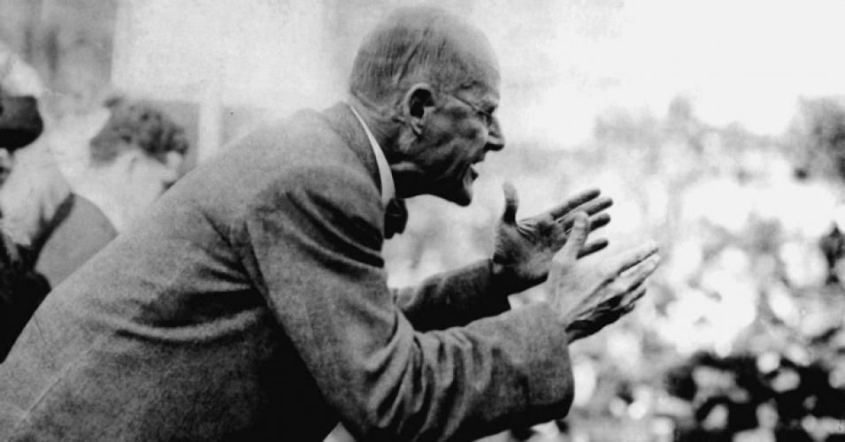 Eugene Debs delivering a speech in Chicago in 1912. "I can see the dawn of the better day for humanity," the famous socialist leader once said. "The people are awakening. In due time they will and must come to their own." (Photo: Wikipedia)