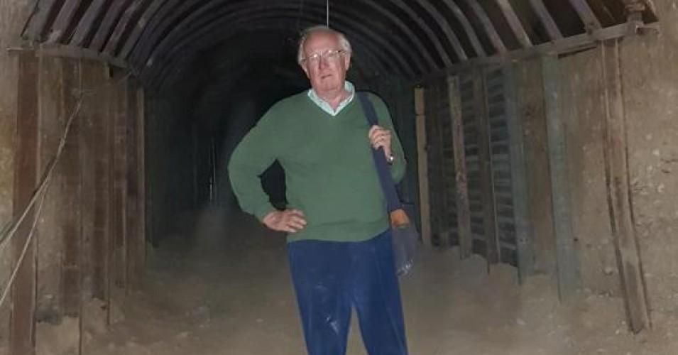 Independent Middle East Correspondent Robert Fisk in one of the miles of tunnels hacked beneath Douma by prisoners of Syrian rebels. (Photo: Yara Ismail/The Independent)