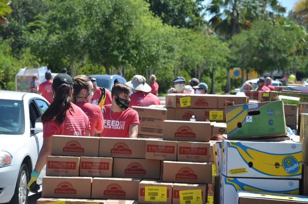 Palm Coast’s enormous food distribution to some 5,000 families in need on May 2. (Photo: © FlaglerLive)