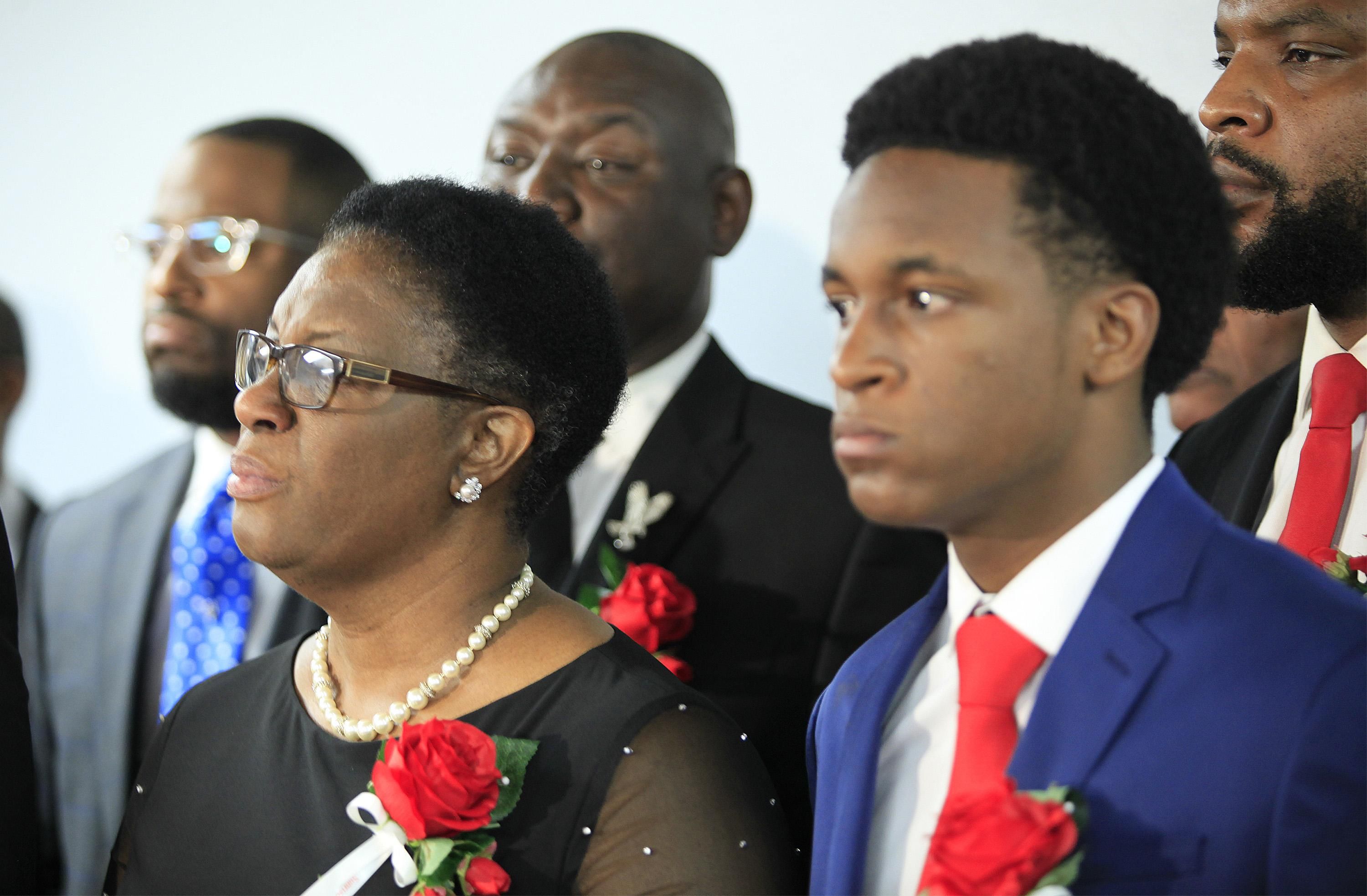 Allison Jean, mother of Botham Shem Jean, stands with family and church members of Greenville Avenue Church of Christ after the funeral service on September 13, 2018 in Richardson, Texas. (Photo by Stewart F. House/Getty Images)