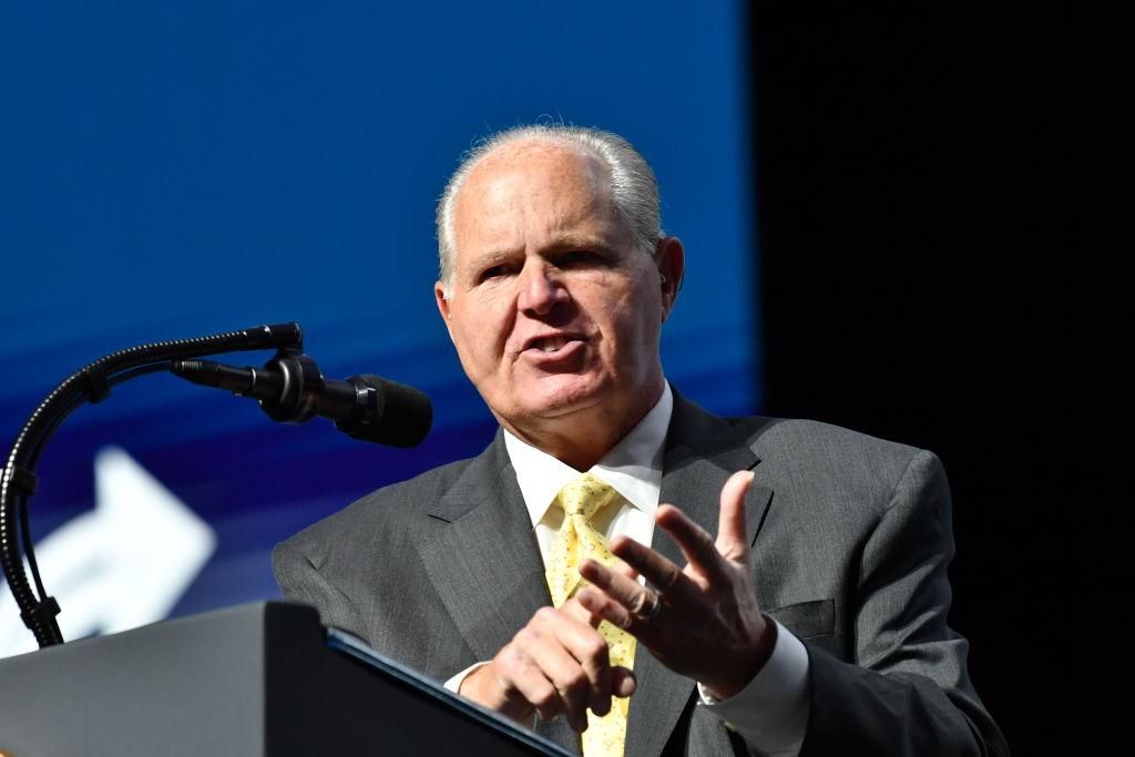 Rush Limbaugh speaks before US President Donald Trump takes the stage during the Turning Point USA Student Action Summit at the Palm Beach County Convention Center in West Palm Beach, Florida on December 21, 2019. (Photo by NICHOLAS KAMM/AFP via Getty Images)