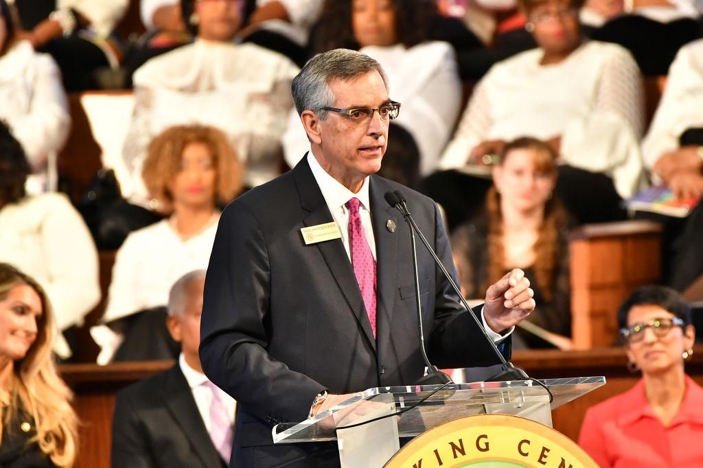 Brad Raffensperger, Georgia Secretary of State speaks onstage during 2020 Martin Luther King, Jr. Commemorative Service at Ebenezer Baptist Church on January 20, 2020 in Atlanta, Georgia. (Photo by Paras Griffin/Getty Images)