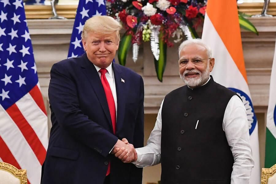 Donald Trump shakes hands with Indian President Narendra Modi before a meeting in New Delhi last year. (Photo: Mandal Ngan / Getty Images)