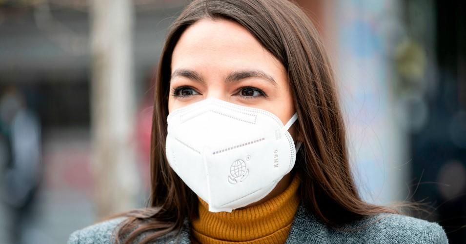 Rep. Alexandria Ocasio-Cortez (D-N.Y.) wears a face mask to protect herself from the coronavirus during a press conference in the Corona neighborhood of Queens on April 14, 2020 in New York City. (Photo: Johannes Eisele/AFP via Getty Images)